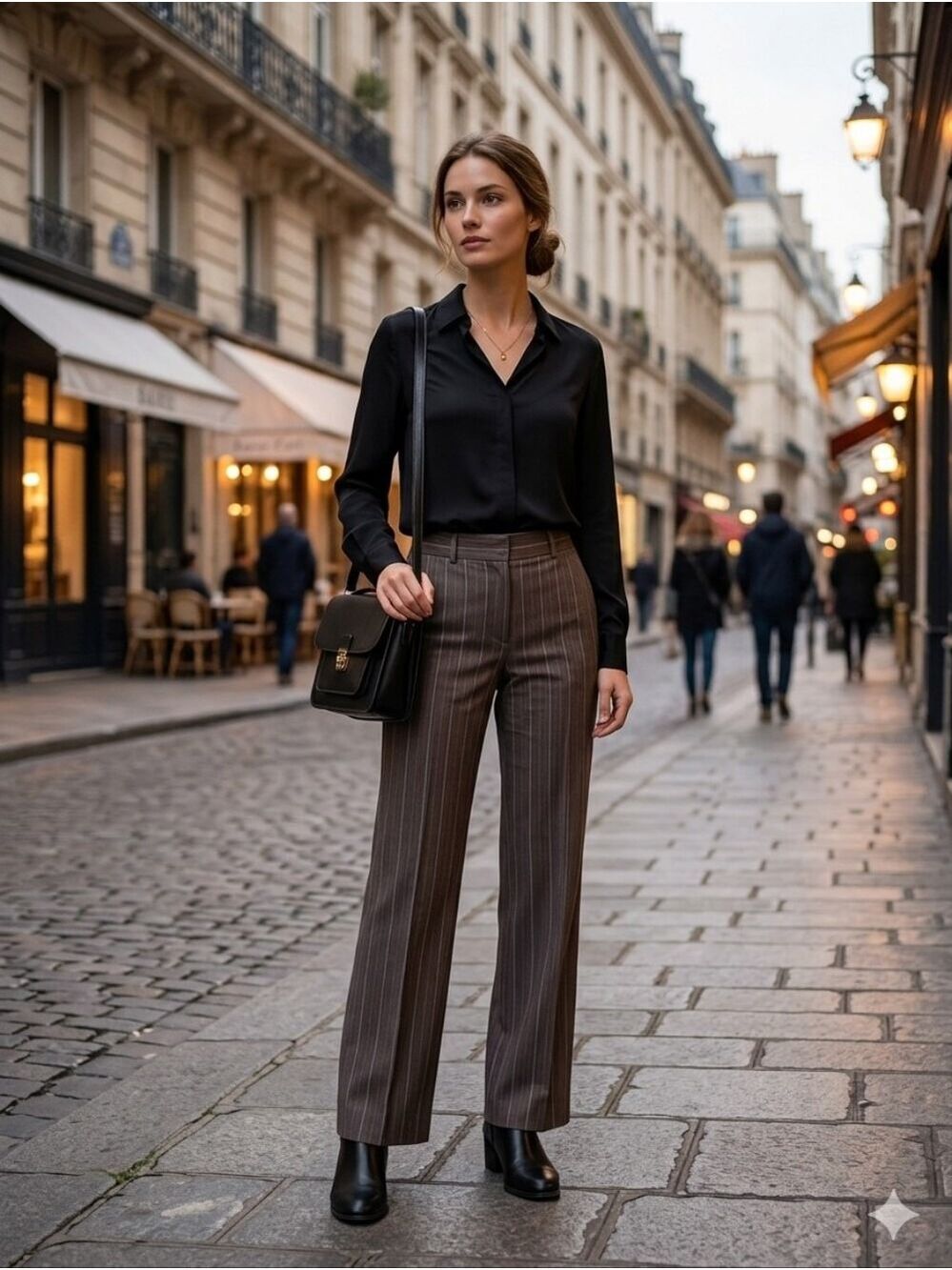 SHARAGANO Atelier brown w/ silver Lurex pinstripe lined trousers size 2 Luxe